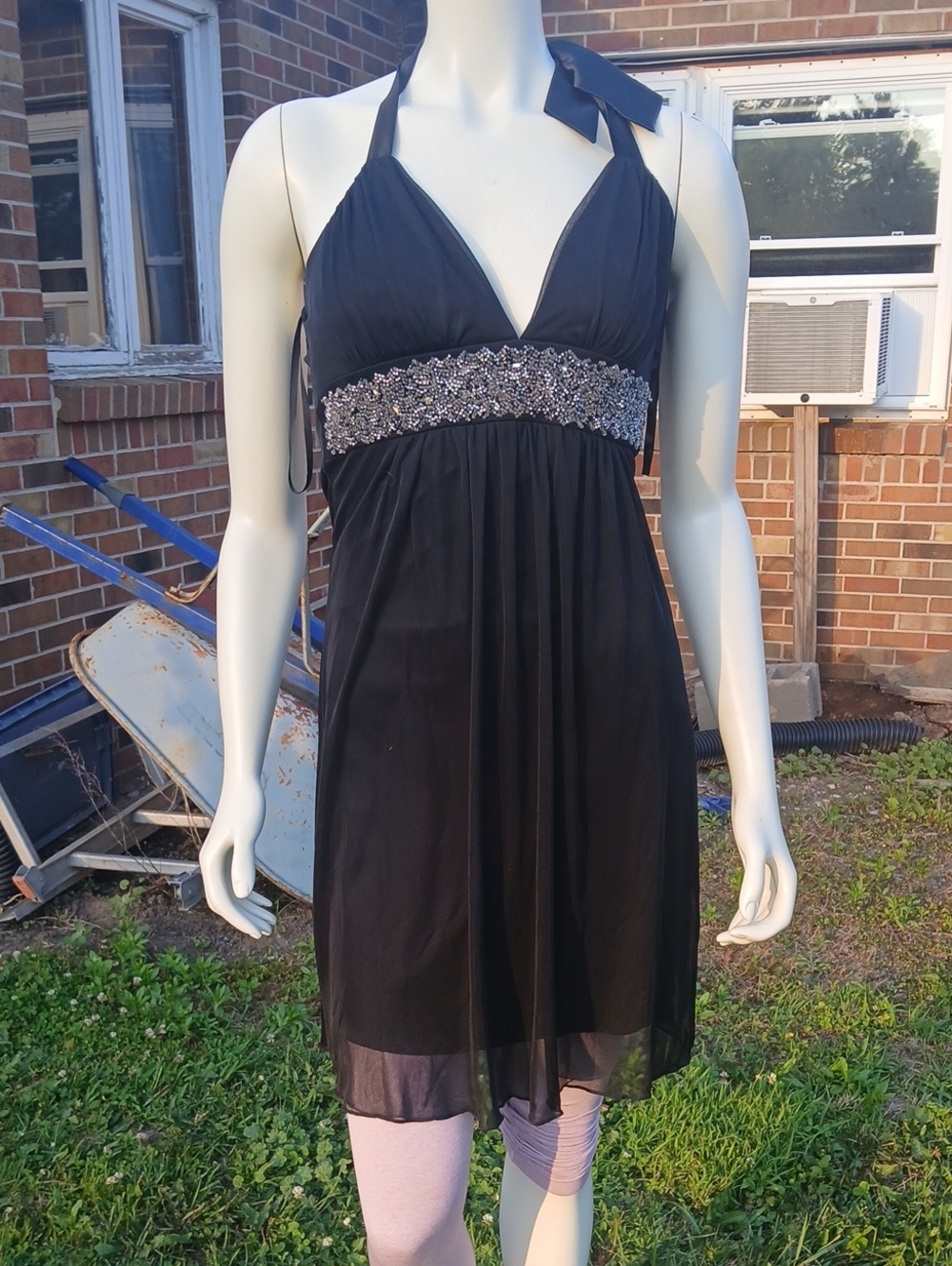 Black Halter Evening Dress with Embellished Waist